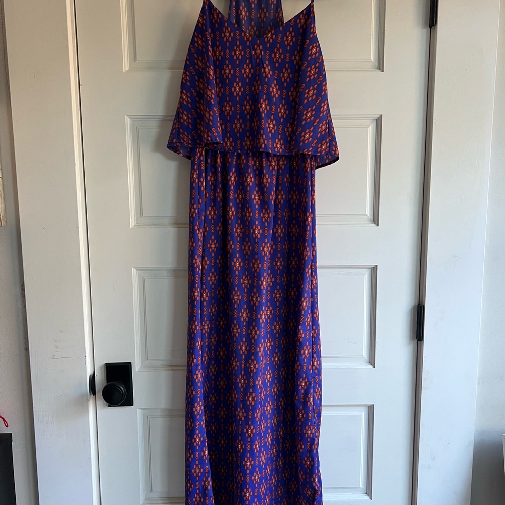 Blue and Orange Patterned Maxi Dress